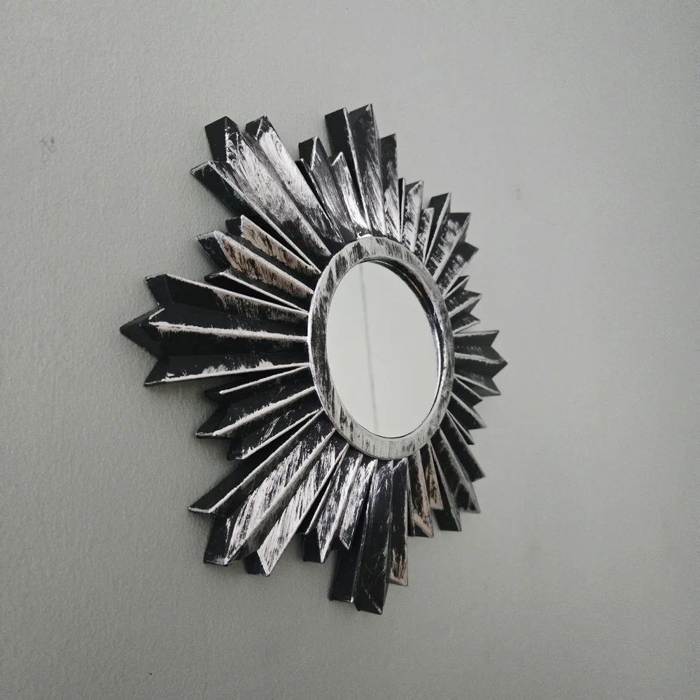 Silver & Black Geometric Sun Modern Mirror